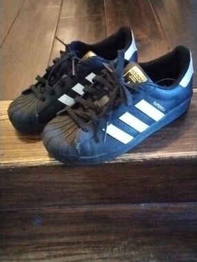 adidas Kids Black & White Superstar Sneakers with Shell Toe